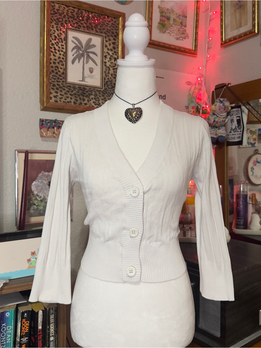 Paris Blues Ivory Ribbed Button-Front Cardigan - Picture 4 of 10